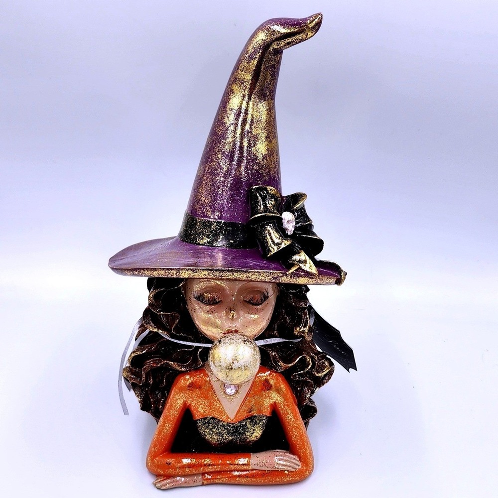 VIRAL Bella Lux Halloween Witch Figurine Eyelash Blowing Bubble Purple & Orange